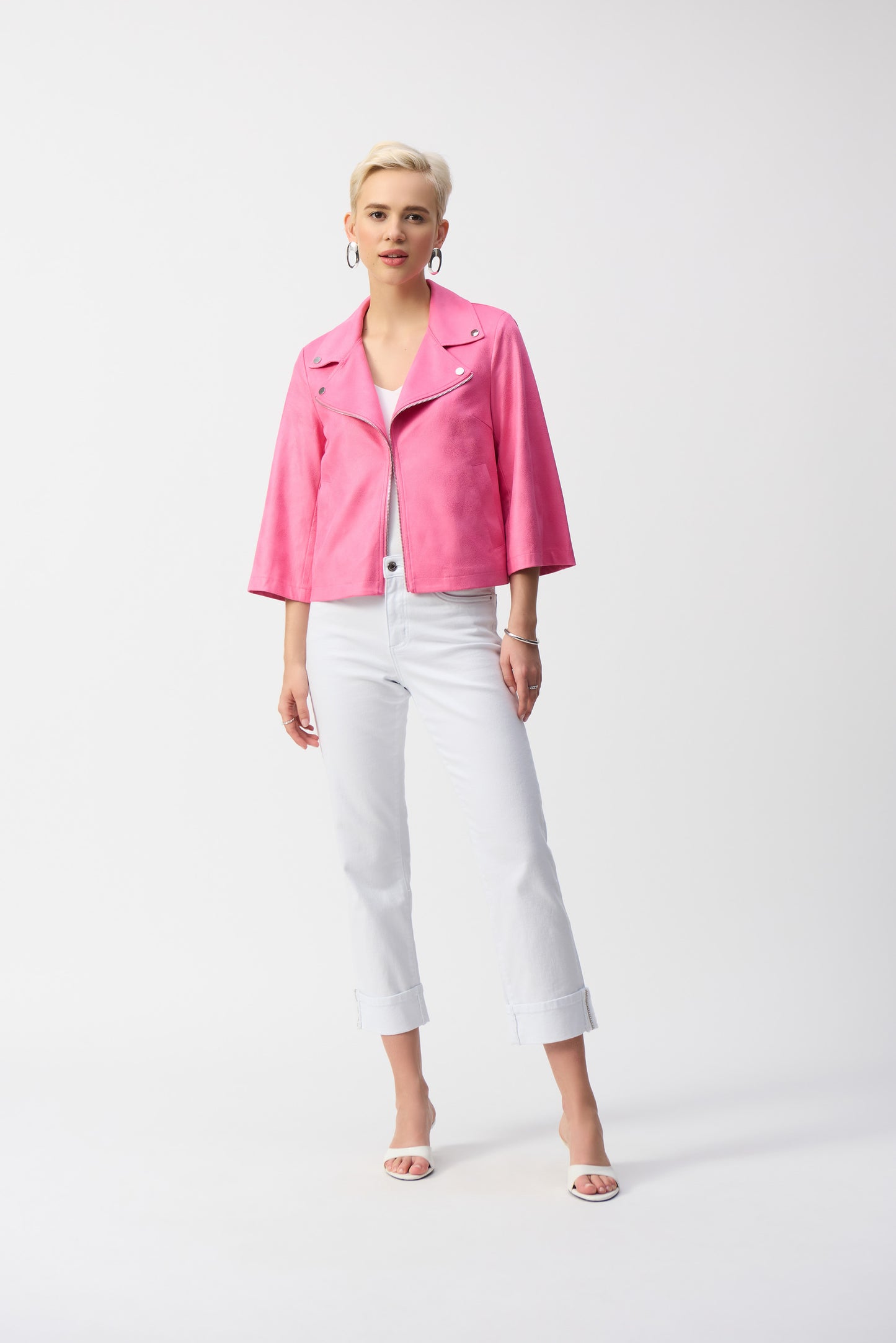 Joseph Ribkoff - Foiled Faux Suede Swing Jacket - 251908 - Bubblegum