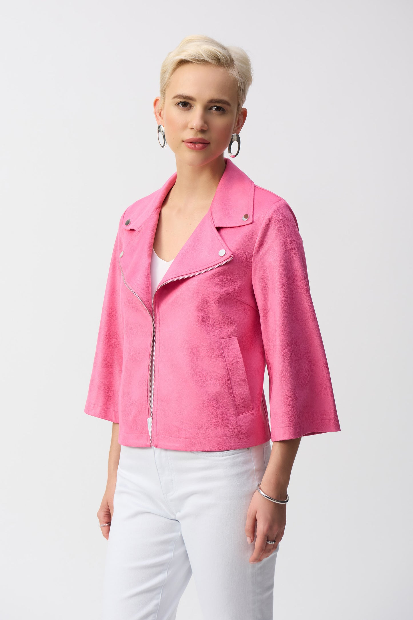 Joseph Ribkoff - Foiled Faux Suede Swing Jacket - 251908 - Bubblegum