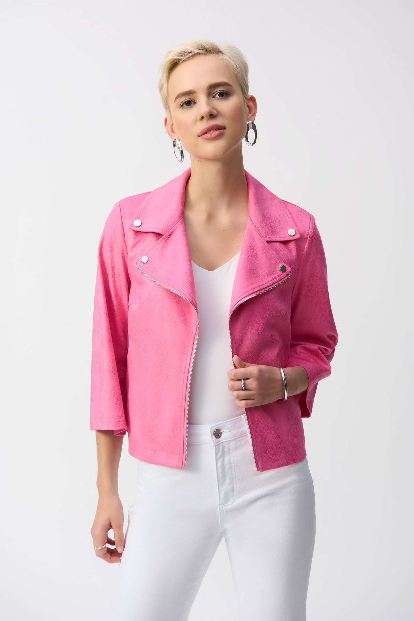 Joseph Ribkoff - Foiled Faux Suede Swing Jacket - 251908 - Bubblegum