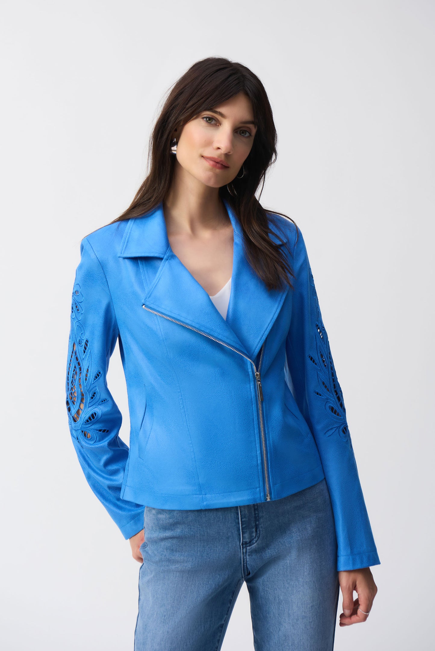 Joseph ribkoff - Foiled Faux-Suede Moto Jacket - 251936 - Coastal Blue