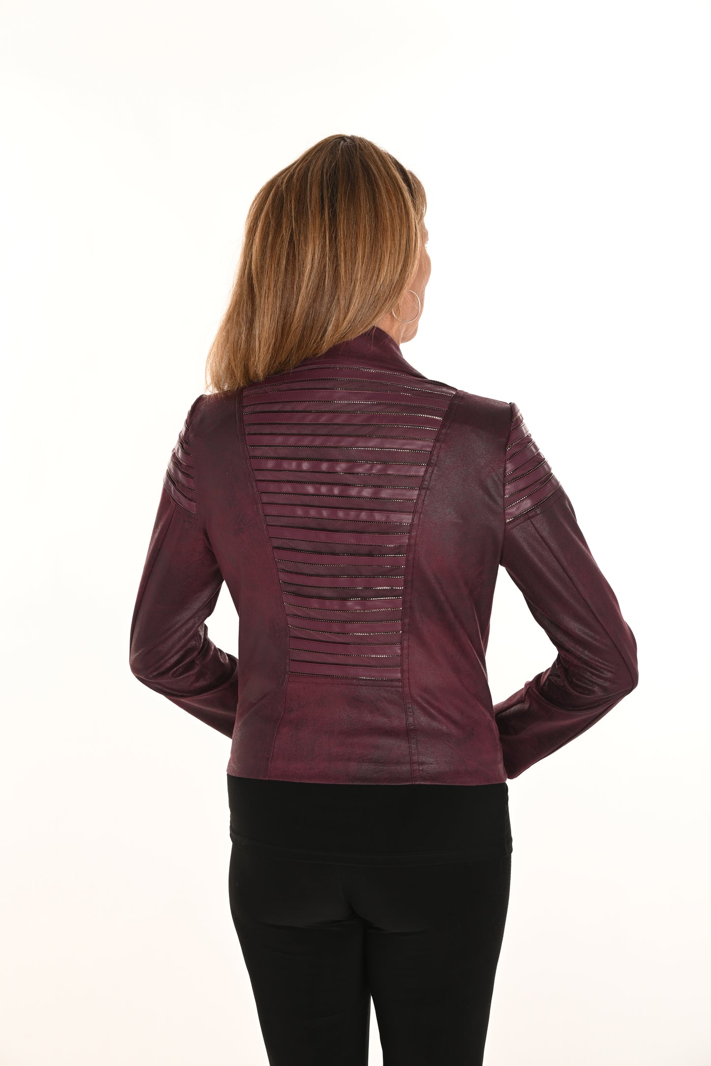 Faux Leather Biker Jacket - Plum - 50% Off