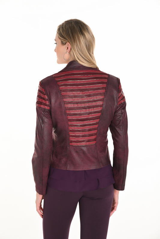 Faux Leather Biker Jacket - Plum - 50% Off