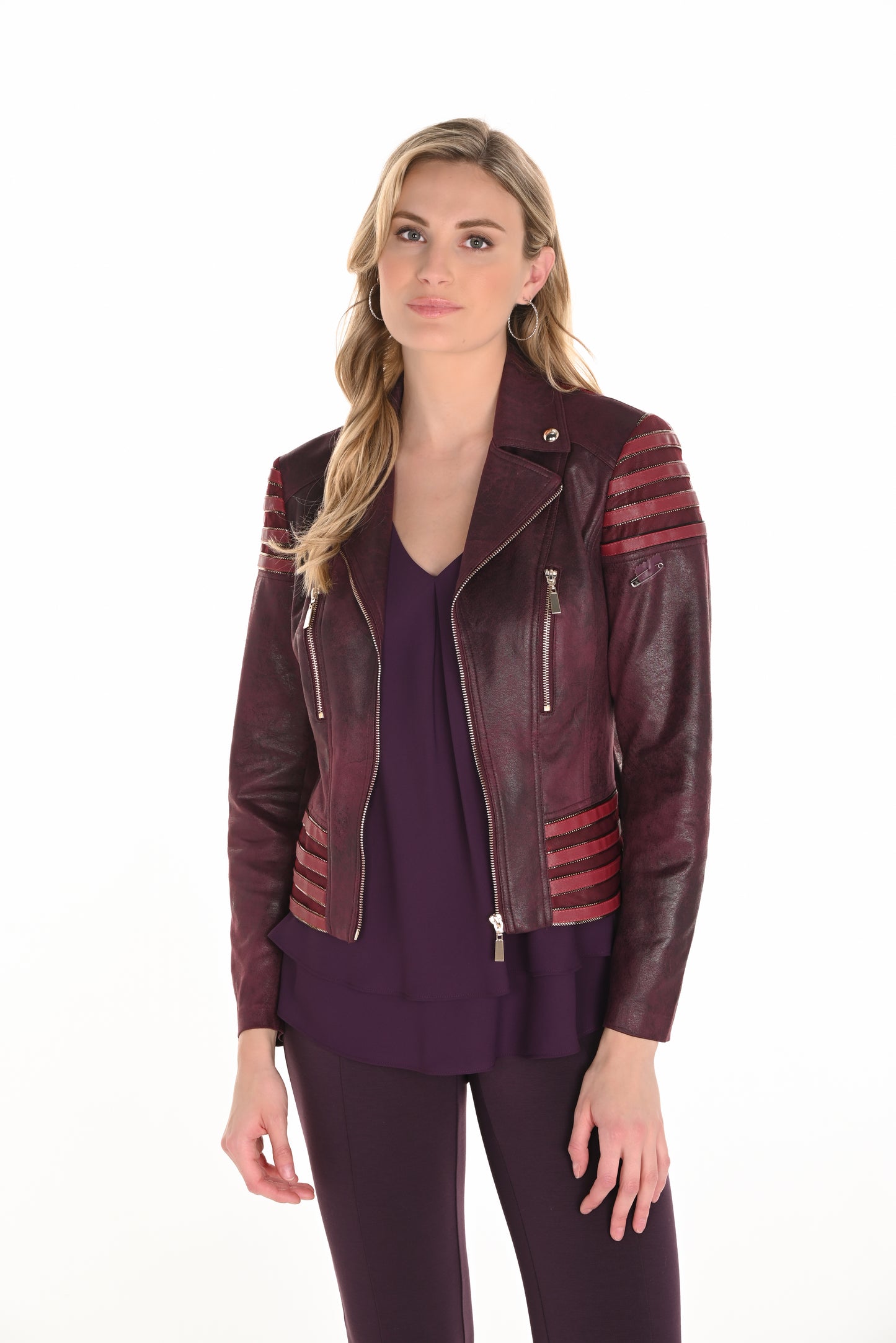 Faux Leather Biker Jacket - Plum - 50% Off