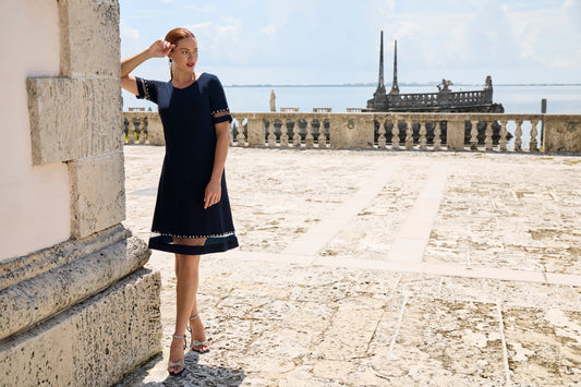 Frank Lyman - Short Sleeve Dress with Mesh Inserts - 258713U - Navy