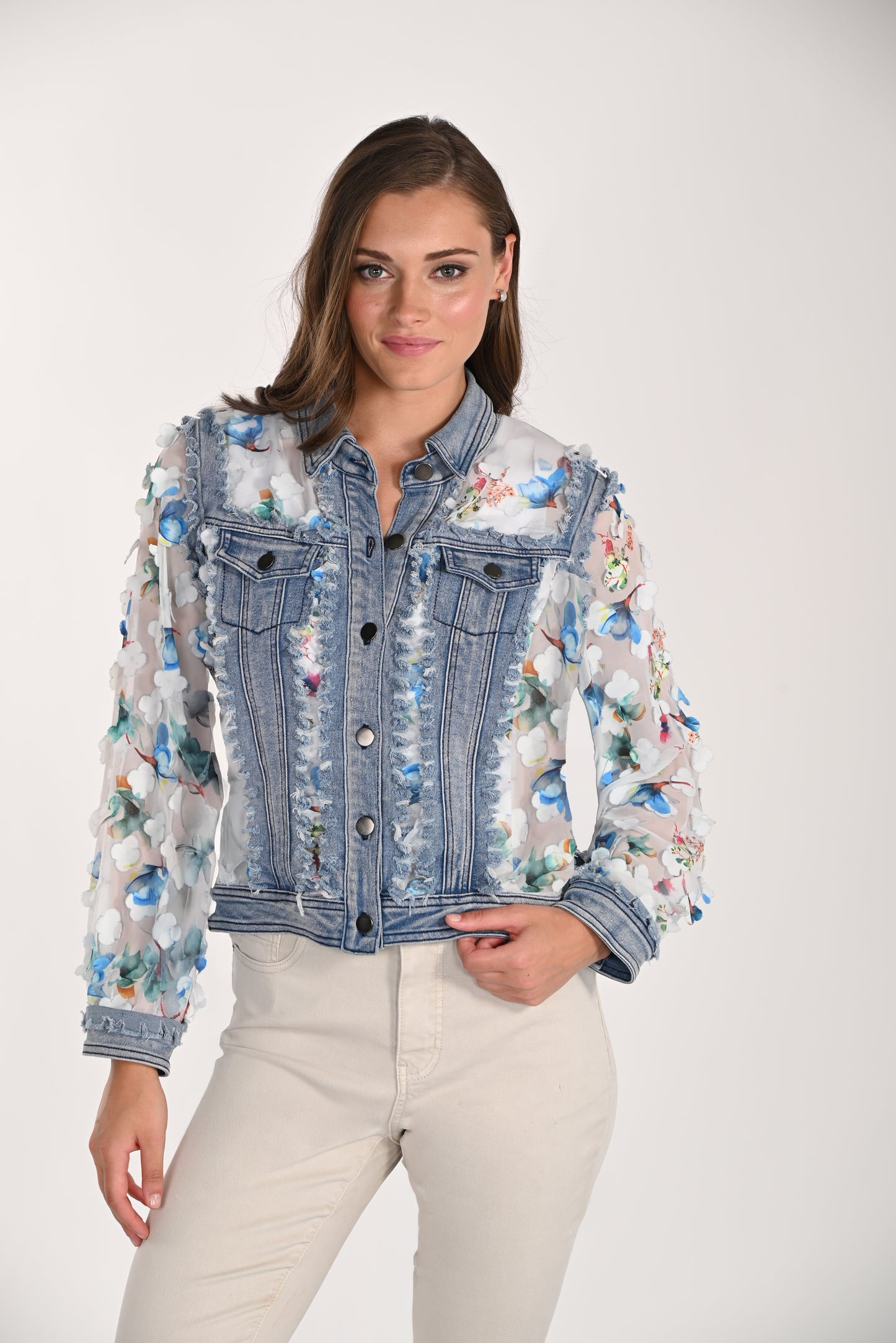 Denim Jacket with Floral Appliqué