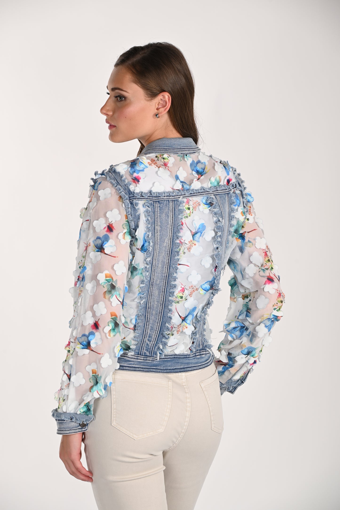 Denim Jacket with Floral Appliqué