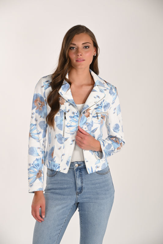 Print Jacket in Ivory/Blue