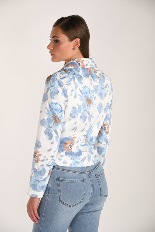 Print Jacket in Ivory/Blue