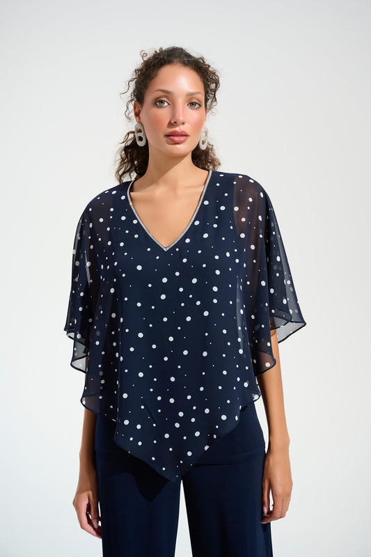 Dot Poncho Top with Rhinestone Trim