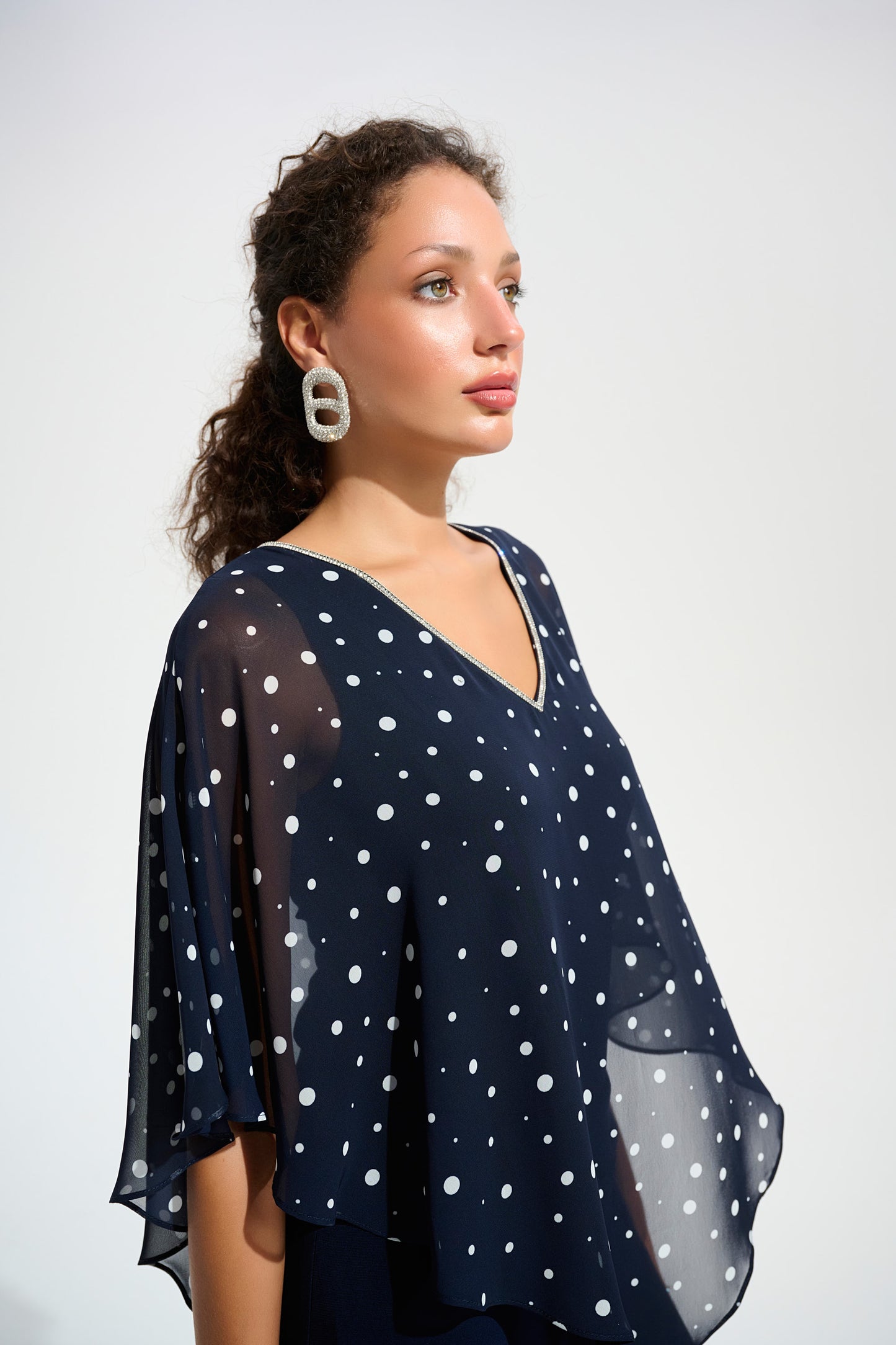 Dot Poncho Top with Rhinestone Trim