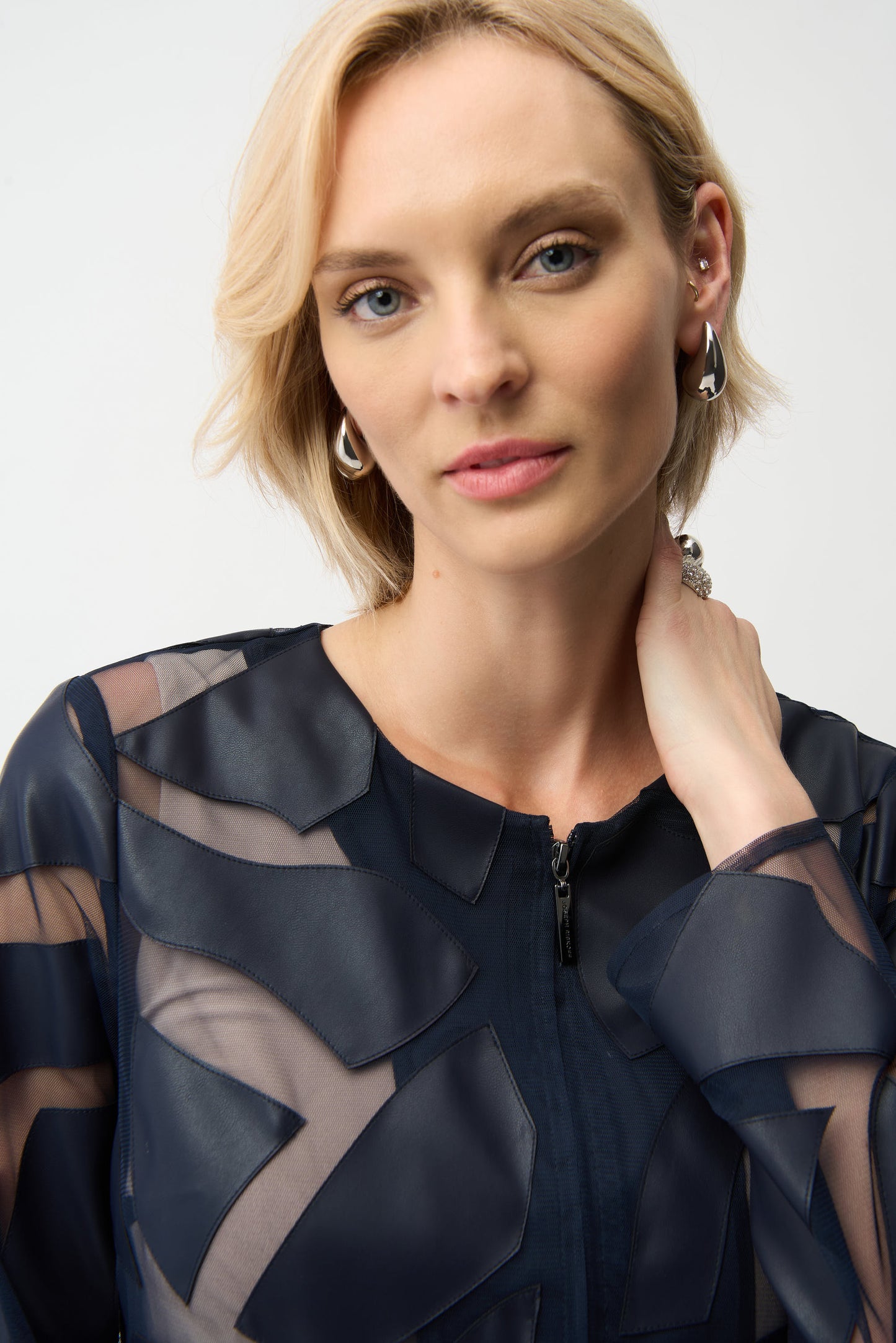 Laser Cut Leatherette Fitted Jacket