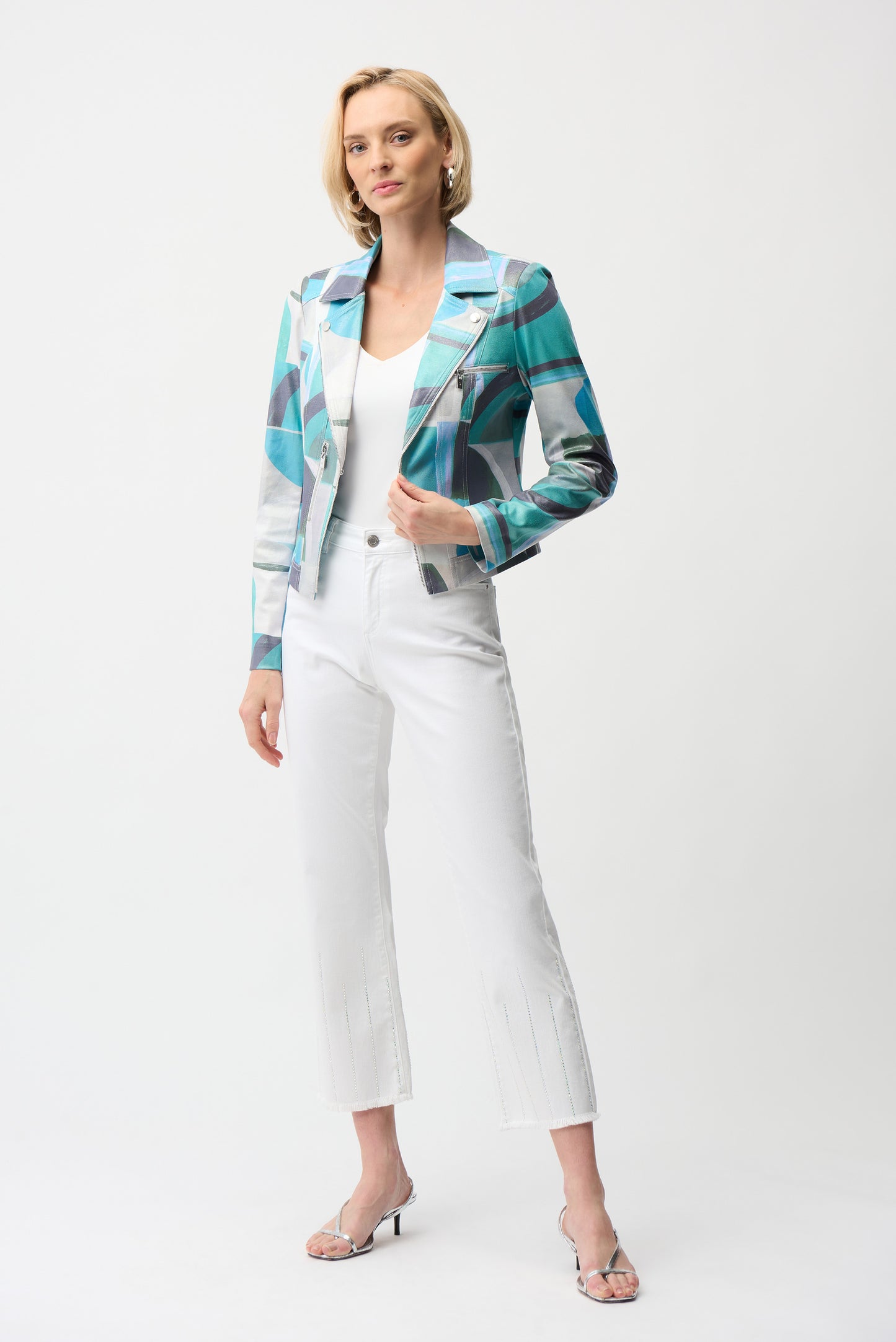 Faux Suede Geometric Print Fitted Jacket