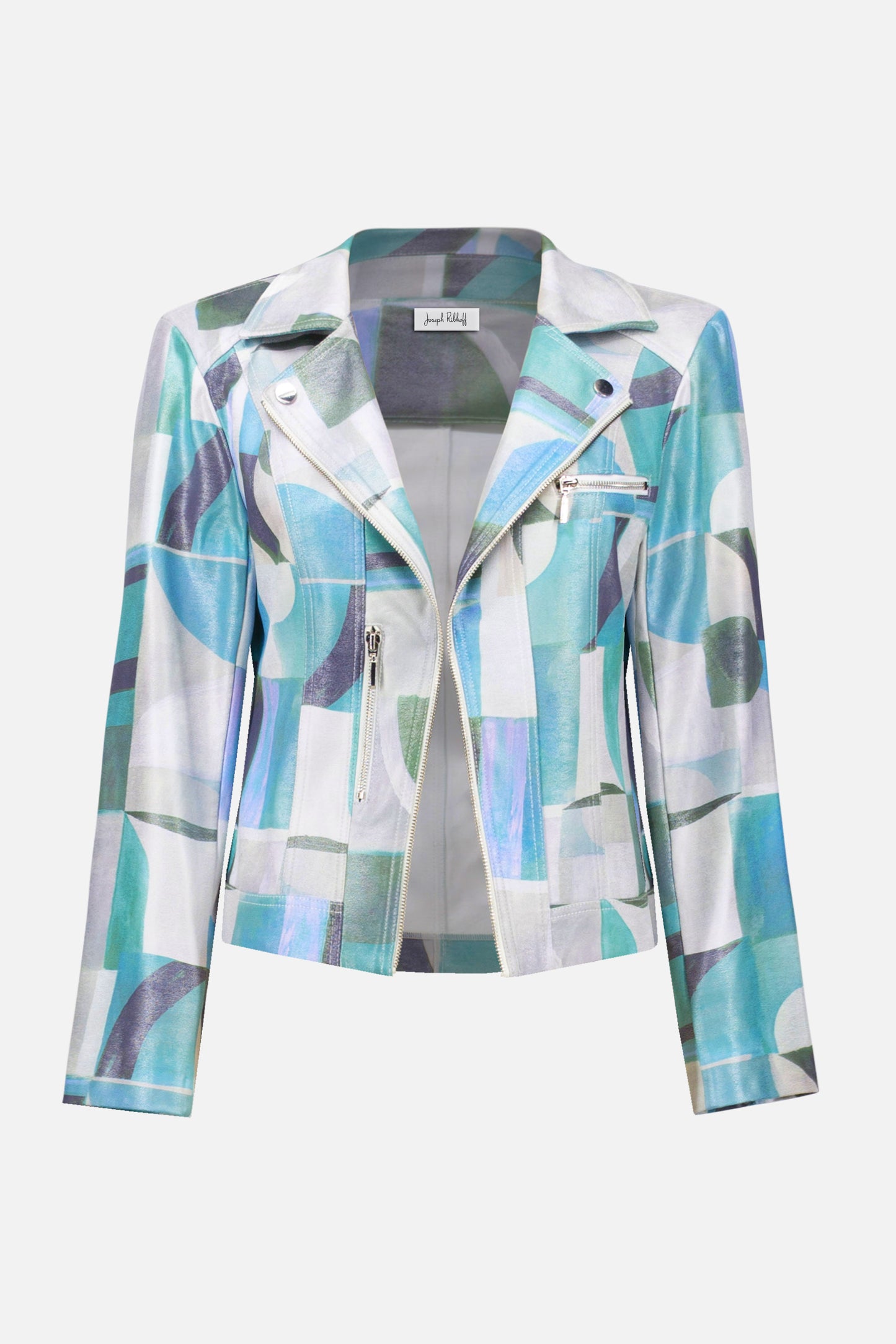 Faux Suede Geometric Print Fitted Jacket