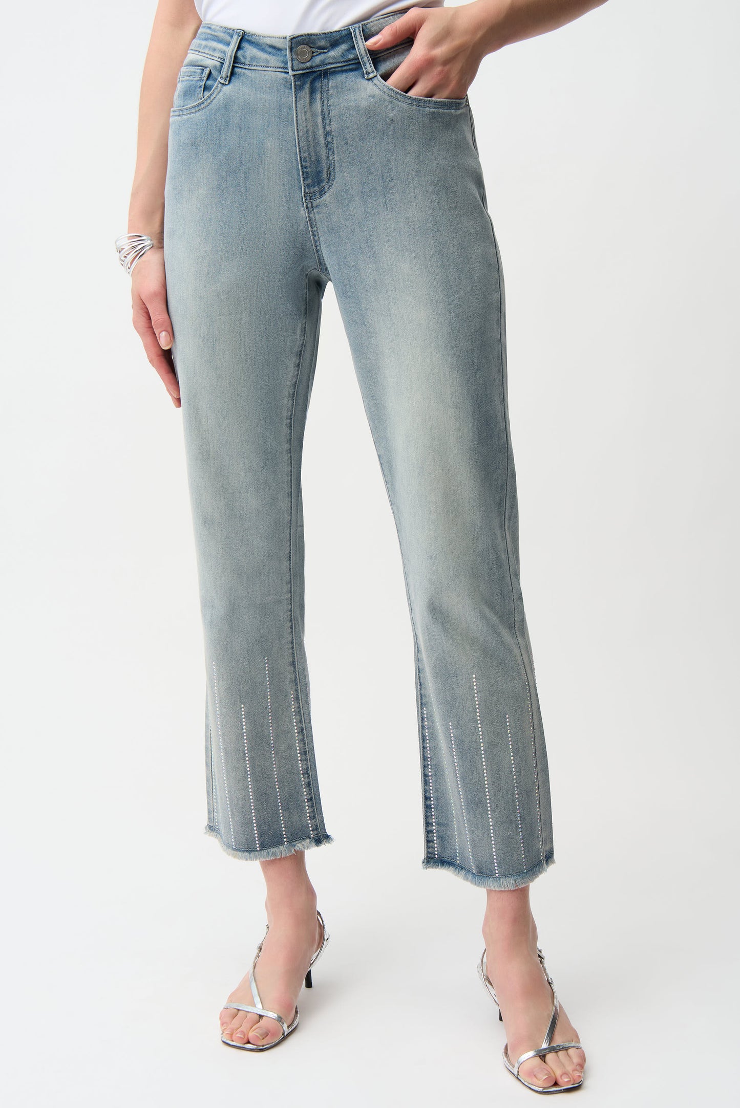 Straight Crop Jeans with Rhinestones