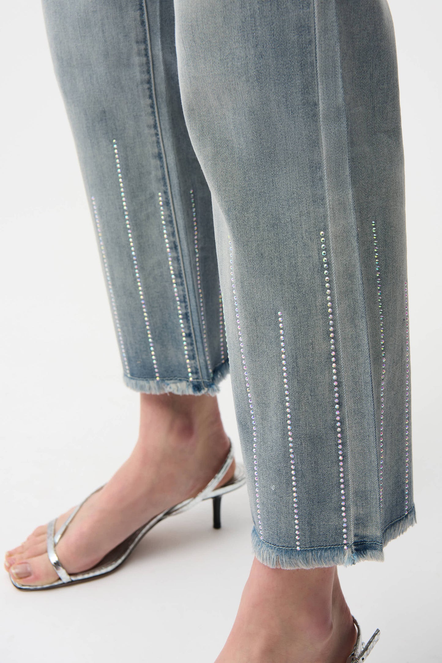 Straight Crop Jeans with Rhinestones