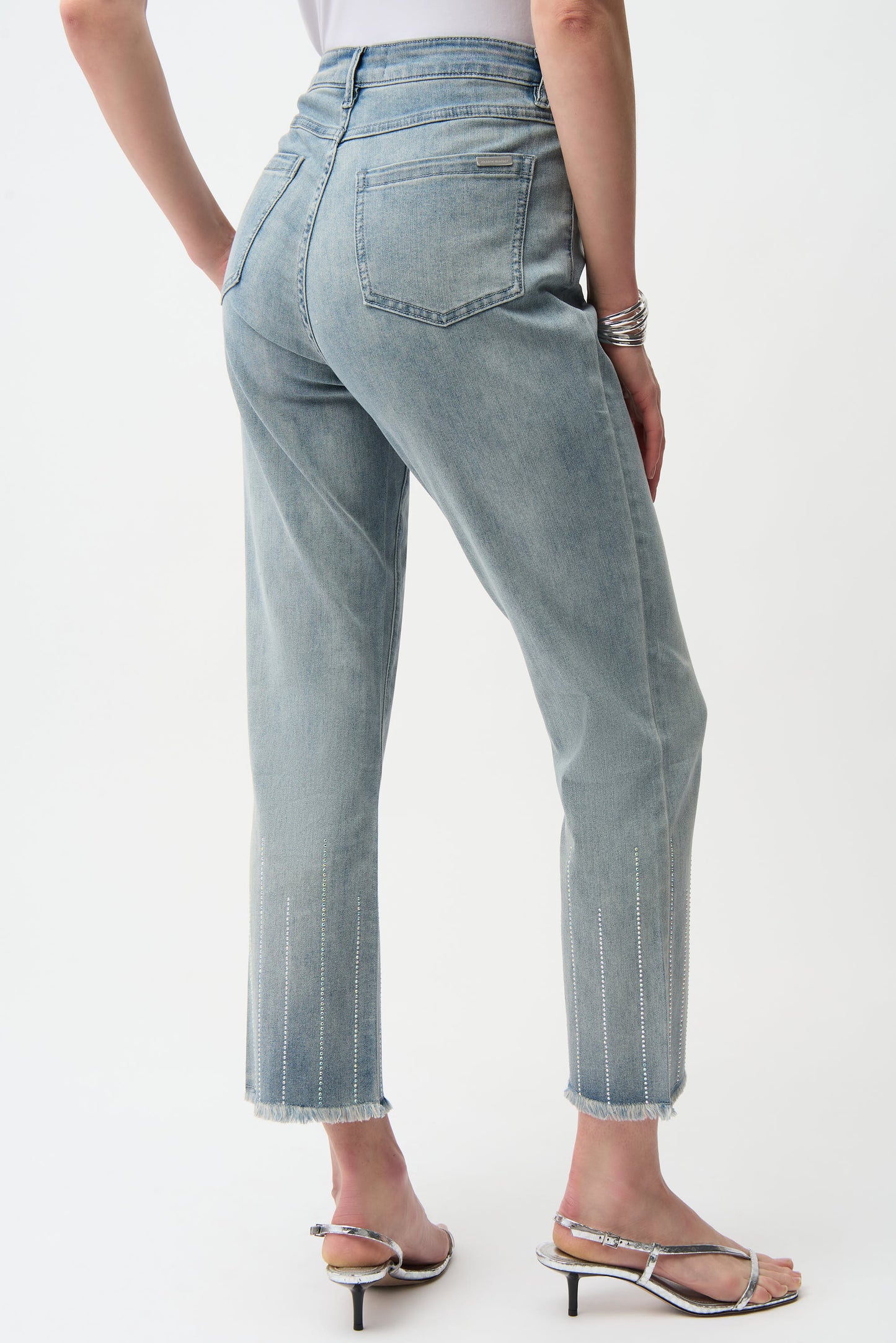 Straight Crop Jeans with Rhinestones
