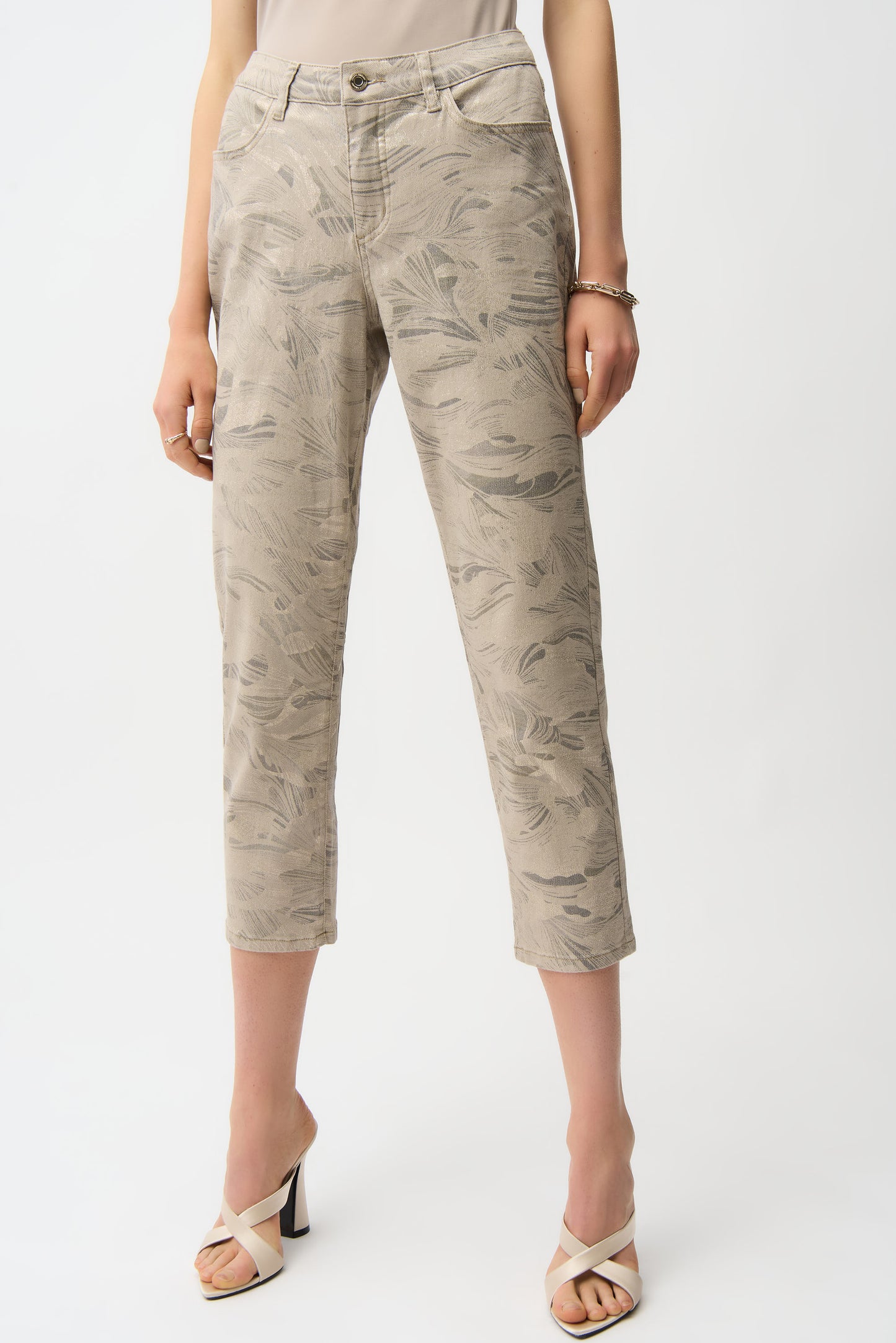 Metallic Abstract Print Jeans - Gold
