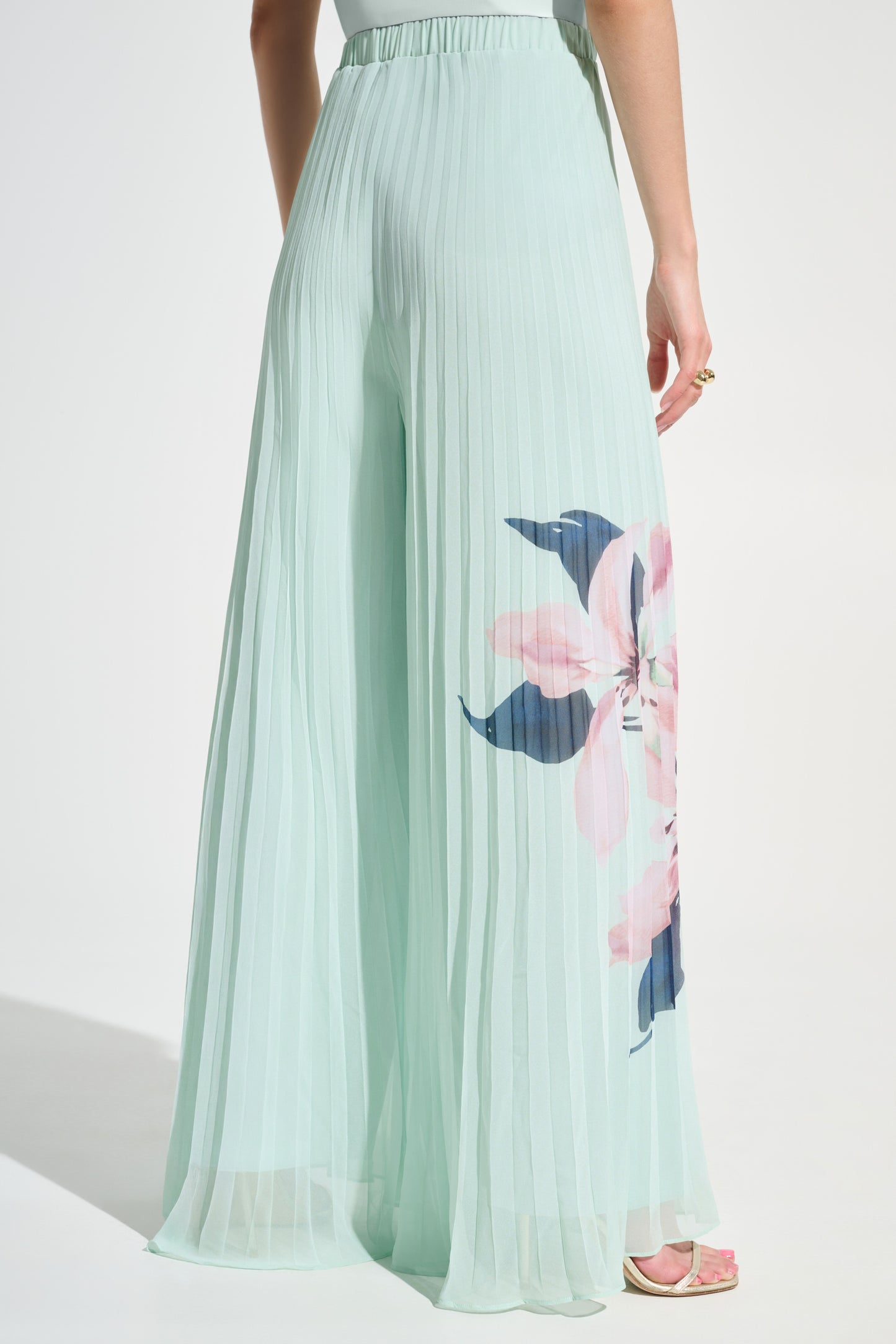 Chiffon Print Pleated Pants Suit