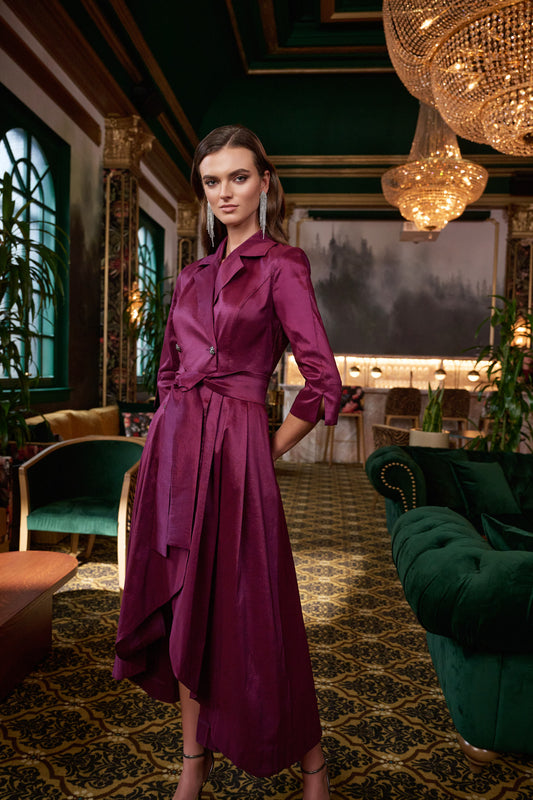 Taffeta Fit and Flare Wrap Dress