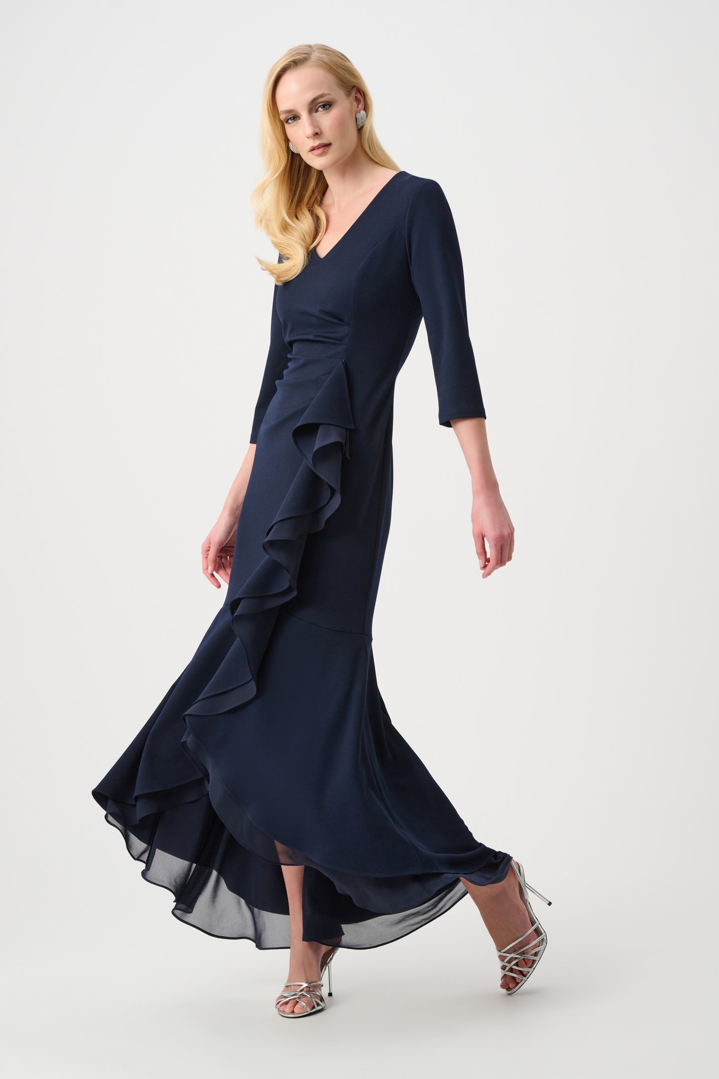 Ruffled Trumpet Gown in Midnight Blue