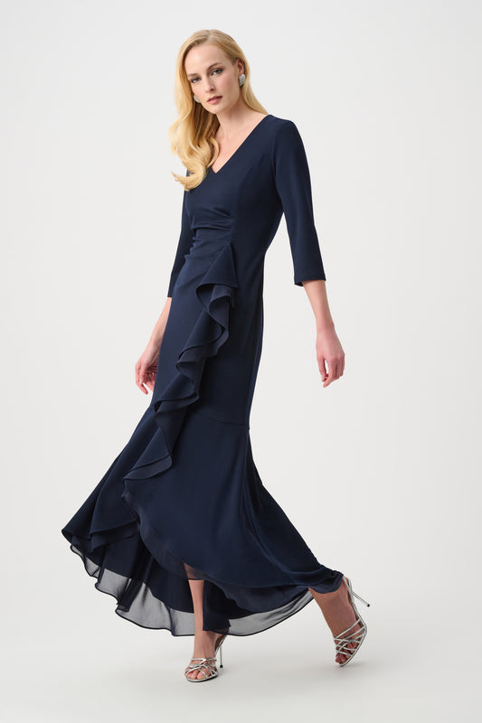 Ruffled Trumpet Gown in Midnight Blue