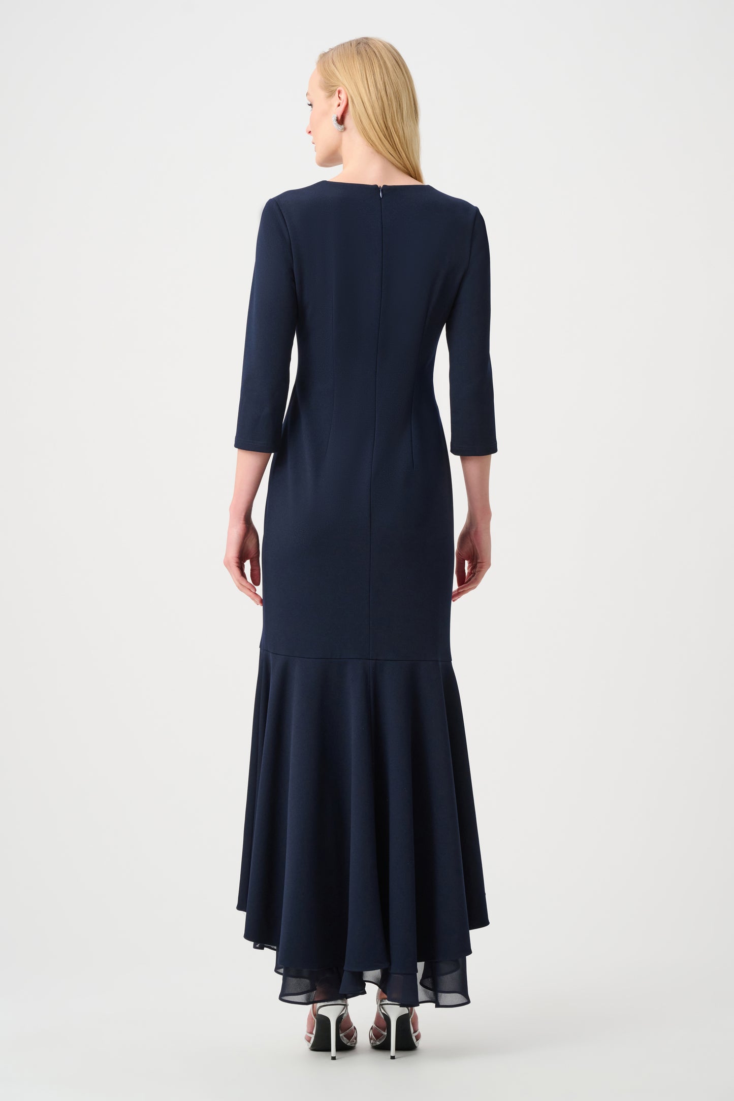 Ruffled Trumpet Gown in Midnight Blue