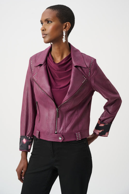 Faux Suede Fitted Jacket in Elderberry