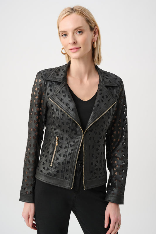 Faux Suede and Mesh Moto Jacket Black