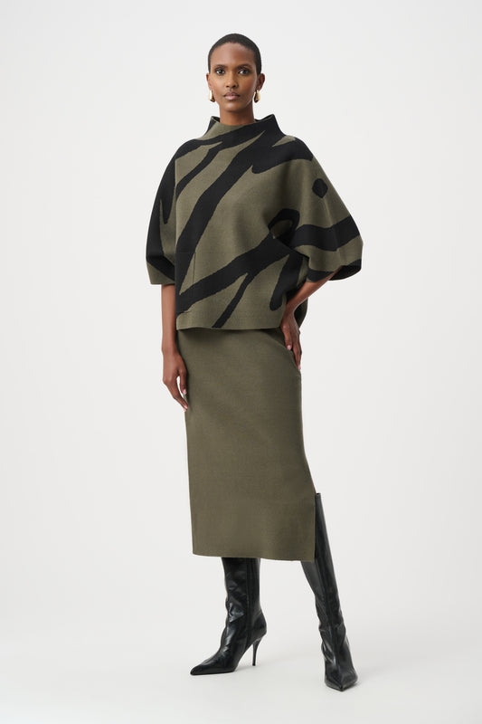 Abstract Jacquard Funnel-Neck Sweater