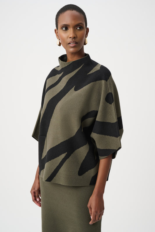 Abstract Jacquard Funnel-Neck Sweater