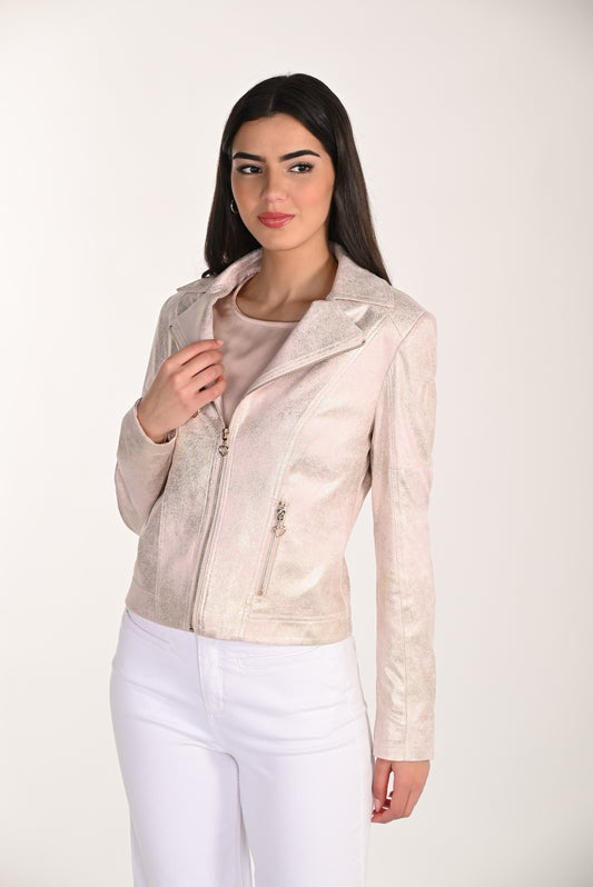 Heart Moto Jacket in Pink/Gold