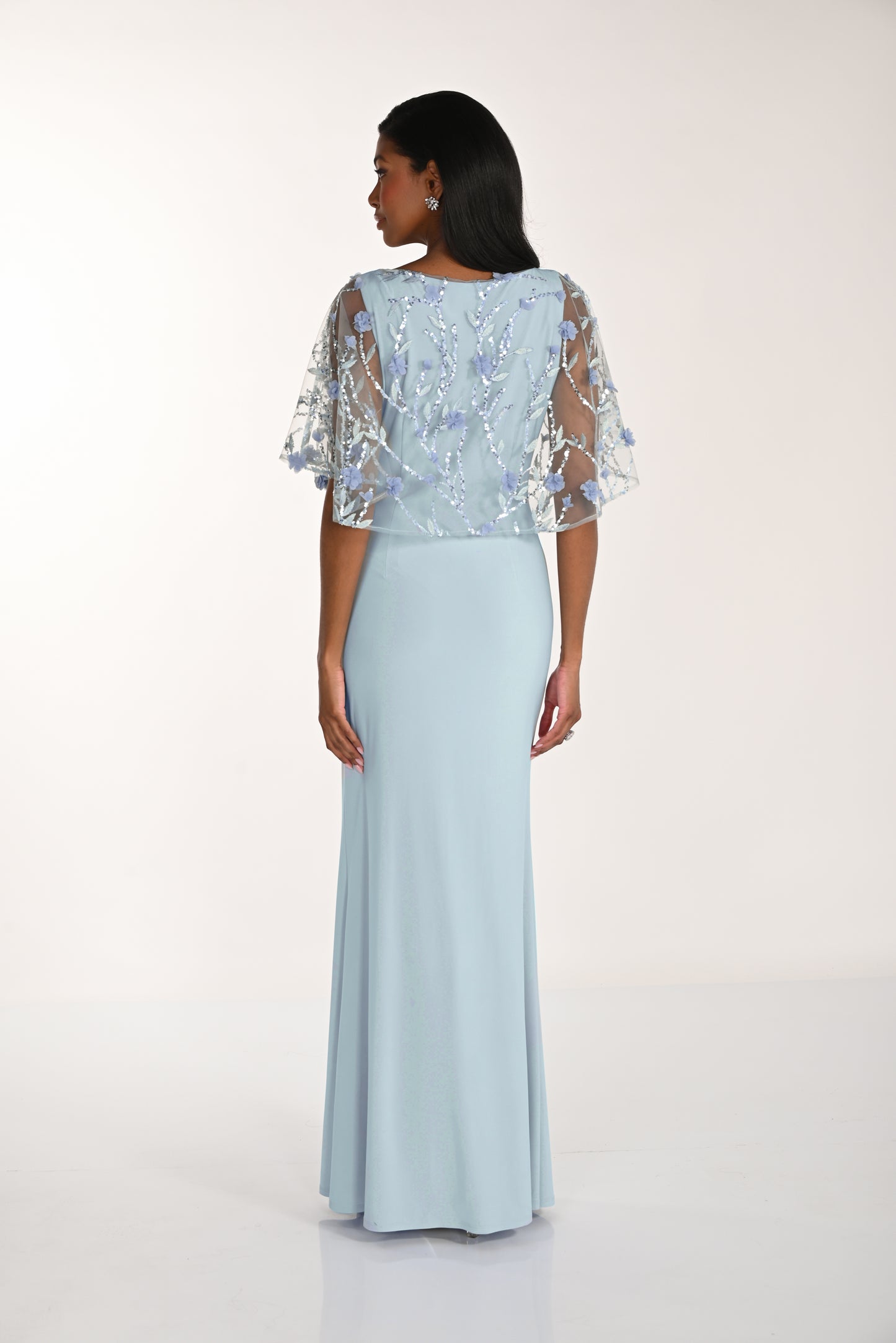 Embroidered Sequin Lace Overlay Long Sheath Dress