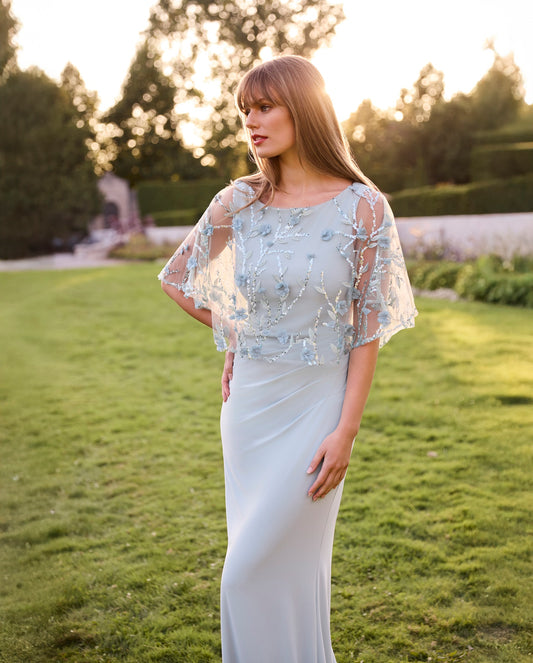 Embroidered Sequin Lace Overlay Long Sheath Dress