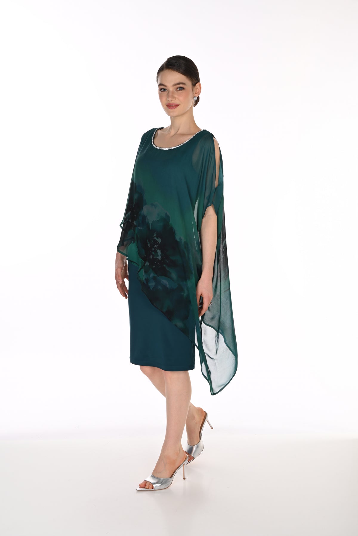 Asymmetric Overlay Dress in Spruce