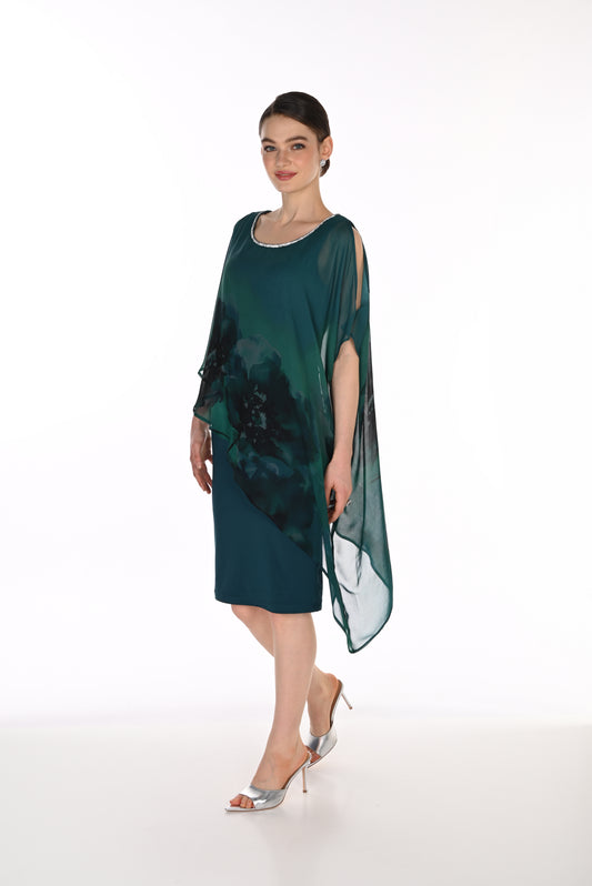 Asymmetric Overlay Dress in Spruce - Now $200