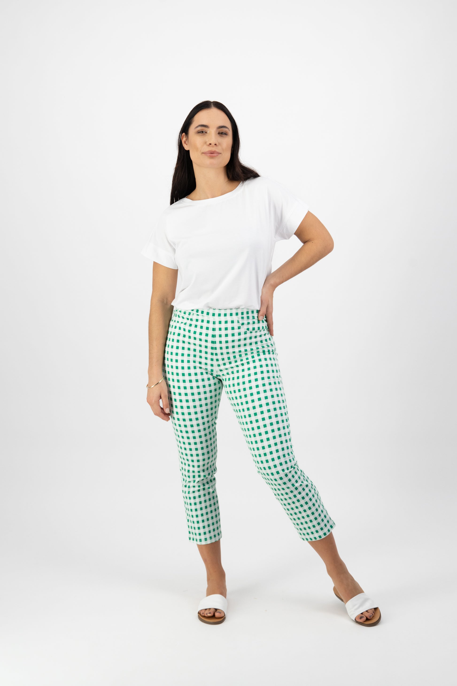 Vassalli 274LW - 7/8 Pull on Cotton Pant - Green Picnic -50% OFF