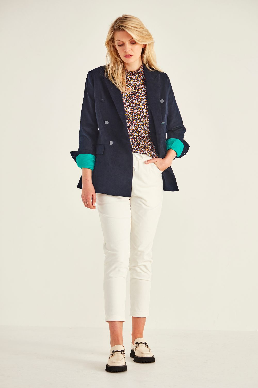 Lemon Tree - Wynona Cord Jacket - LT875 - Navy(Teal) - 50% OFF