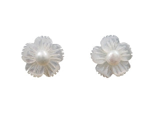 White MOP & Sterling Silver Flower Studs - SS0309