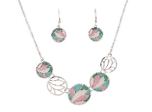 Pink/Green Flower Necklace/Earring Set - NC3644