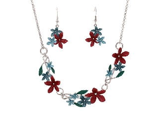 Navy/Red Flower Necklace/Earring Set - NC3651