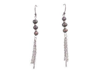 Long Pearl Earrings - MSE1057 - Black