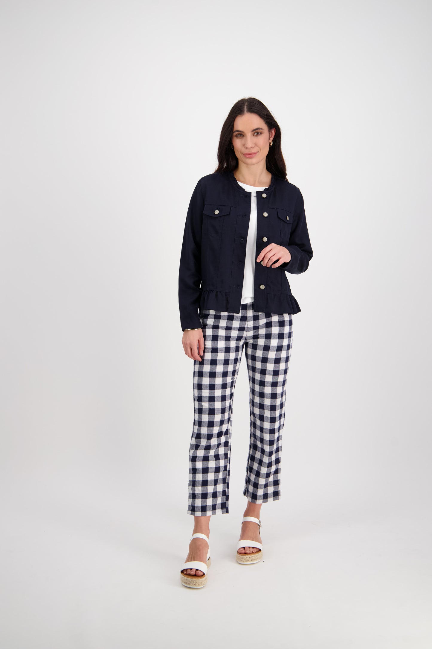 Vassalli - Tencil Jacket with Frill Hem - 2047N - Ink