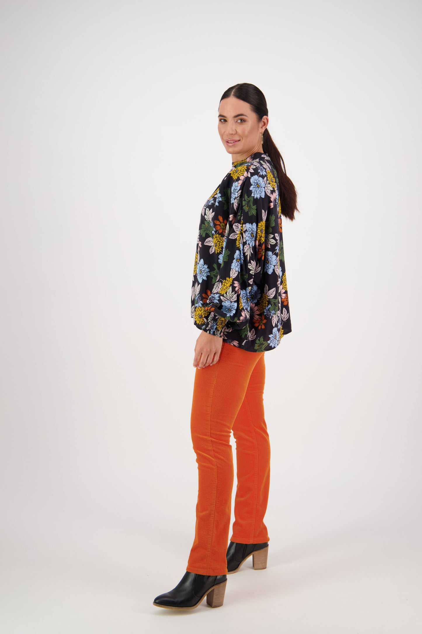 Vassalli - 4440 Asymmetrical Top with Shirred Cuff - Viva La Bloom - 50% Off