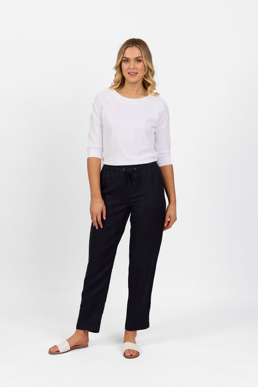 Vassalli - Slim Leg Ankle Grazer Pant - 5016 - Ink (Linen Mix)