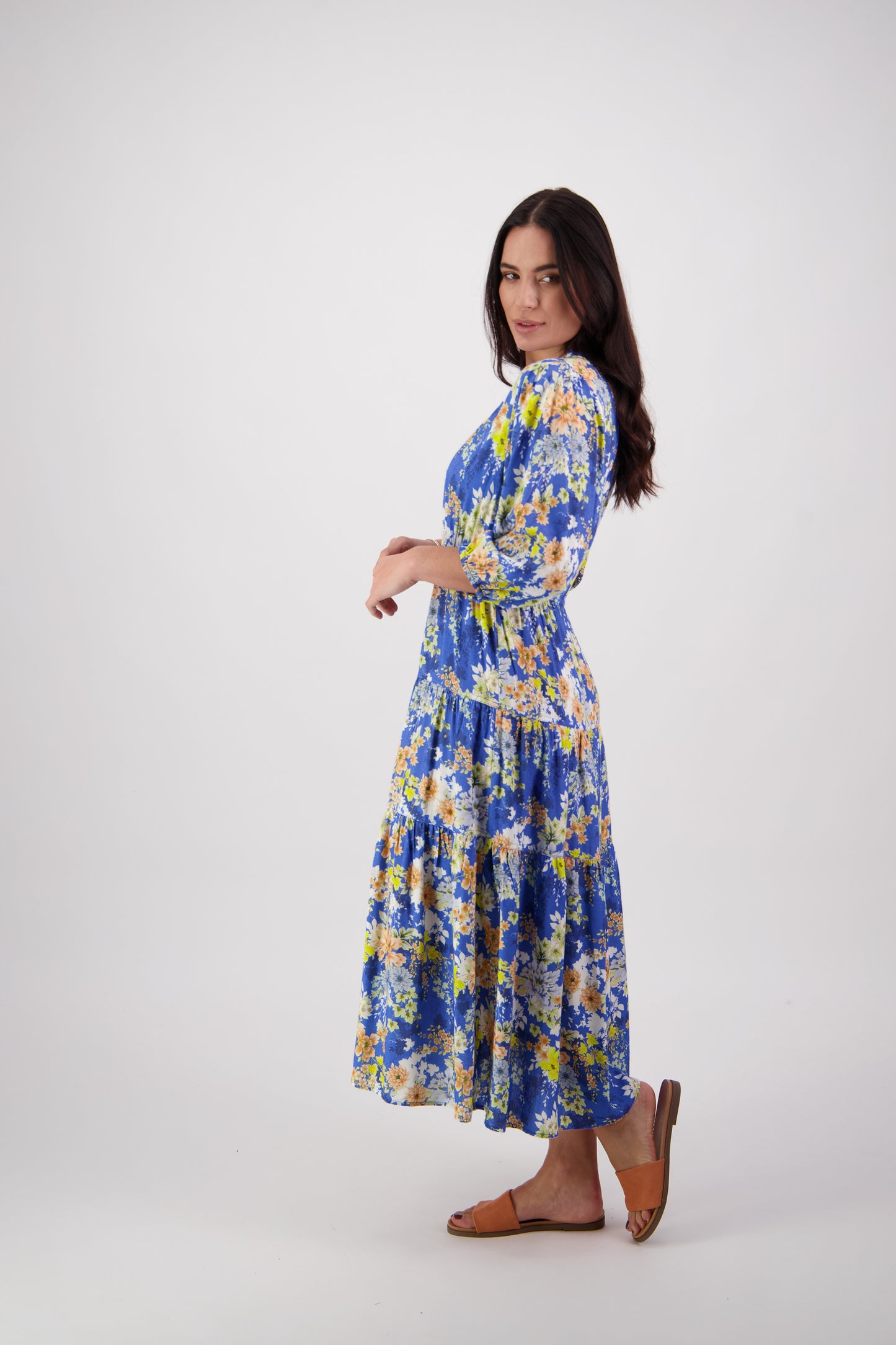 Vassalli - 6091 - Long Tiered Dress with Elbow Length Sleeves - 2 colourways - 50% OFF