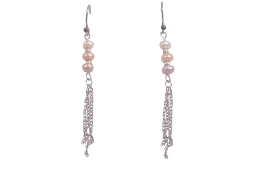 Long Pearl Earrings - MSE1056 - Pink/Wite/Purple