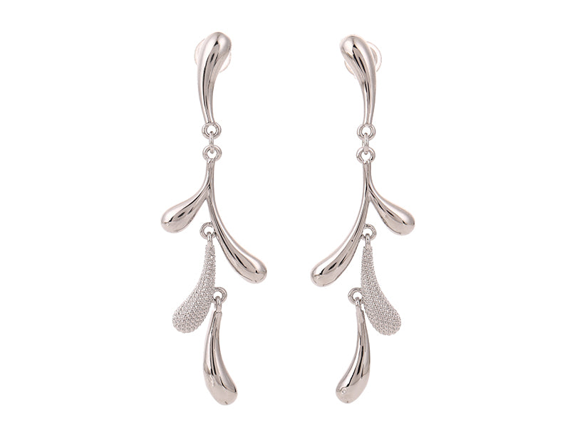 Water-drop Beads Rhodium Earrings - MSE1350