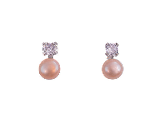 Pink Rhinestone Pearl Studs - PL0373
