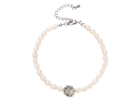 Pearl & Silver-fern Ball Bracelet PL378