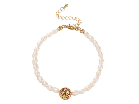 Pearl & Gold Silver-fern Ball Bracelet PL379